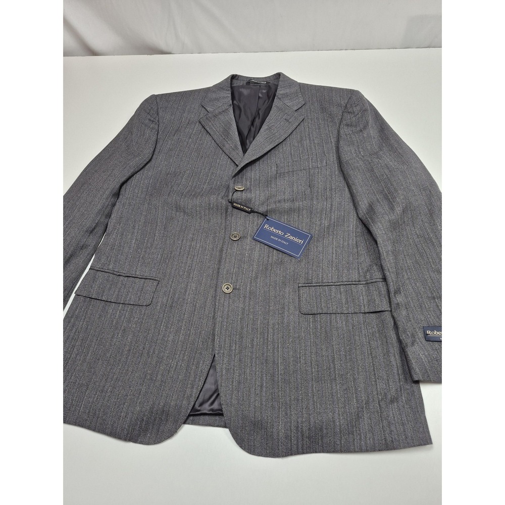 Roberto Zanieri Suit Jacket Mens 43R Gray Herringbone Wool Fintes Italy NWT